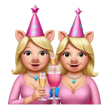 miss piggy and friend pink champagne cheers  sticker