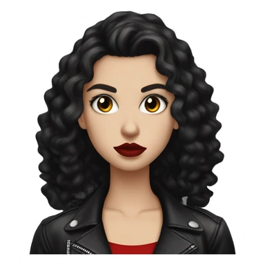 White girl, with long curly black hair, with red lipstick, black winged eyeliner, wearing black shirt and black leather jacket, rolling her eyes in annoyance  sticker