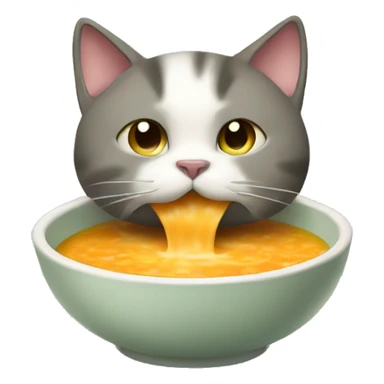 cat eating a big bowl of soup  sticker