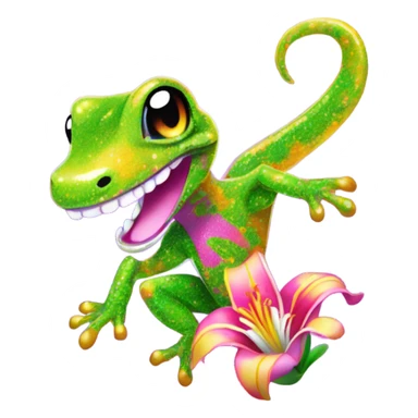 Lisa frank glitter gecko with a lily sticker
