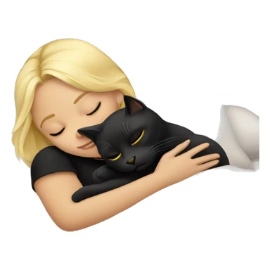 Blonde girl sleeping with black cat on bed sticker
