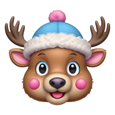 Tony Tony Chopper in cute reindeer form with pink hat and blue nose sticker
