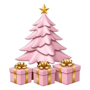 Light pink Christmas gifts under a white Christmas tree sticker