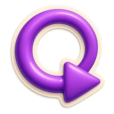 Create a retro sticker style arrow that curves 270 degrees from tail to point, matching the reference style and color. sticker