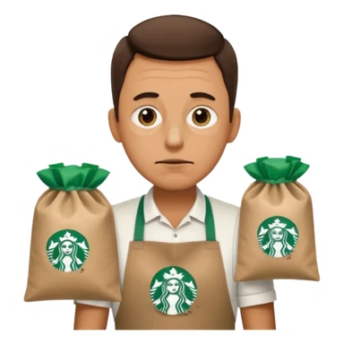 create a emoji for my male friend who is doing double shifts at starbucks and tired  sticker