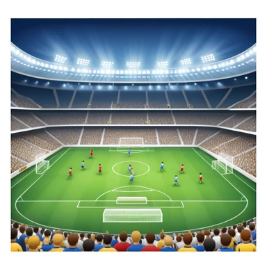 An icon showing a soccer stadium filled with players in action, inspired by EA Sports FC 25. The design features players on the field, with the stadium lights shining brightly and a lively crowd in the stands. Transparent background highlights the energy and excitement of the match. sticker