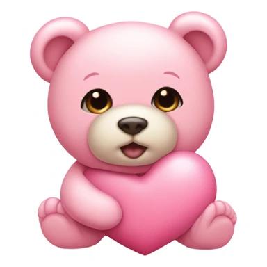 baby pink heart with teddy bear sticker
