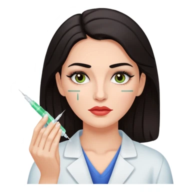Relaxed White woman with dark hair and makeup getting an injection on a face sticker