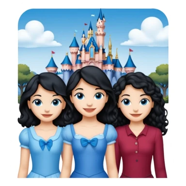 escribe el nombre Disneyland Paris y para titulo, pon a quatro chicas: una pelo corto negro, una pelo rizado largo, una pelo largo liso y la otra pelo ondulado mediano, esta con el ojos azules. Haz un cuadrado rectangular grande y por los lados pon a las chicas que te he descrito sticker