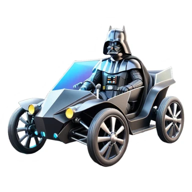 Mad max survival apocalypse ghostly sporty Darth Vader’s Batman-armored 1876 black graphite colored enclosed town buggy with horizontal holographic 3d stars painted on the body sides and neon under glow  sticker