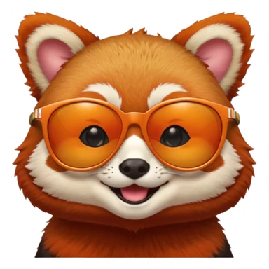 A red panda with no eyes, shades on and smiling sticker
