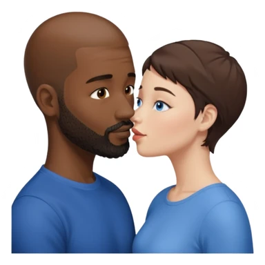 There is a white woman with short brown hair and blue eyes and a black man with no hair and a beard. The woman is giving a kiss to the forehead of the man sticker