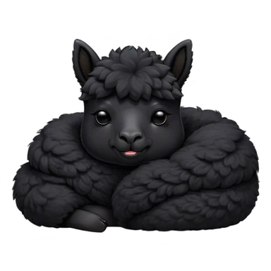 Meme-Worthy Cute Sleeping Black Alpaca Portrait Emoji, Head resting peacefully with a contented smile, showcasing a delightfully sturdy build and a luxuriously soft jet-black fleece, eyes shut in a serene nap, Simplified yet hilariously adorable features, highly detailed, glowing with a soft, drowsy light, high shine, relaxed and utterly lovable, stylized with an air of playful laziness, bright and heartwarming, soft glowing outline, capturing the essence of a comically sleepy alpaca, so meme-worthy it feels like it could instantly become the next viral sensation of adorable slumber! sticker