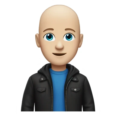 bald boy in black jacket with blue eyes  sticker