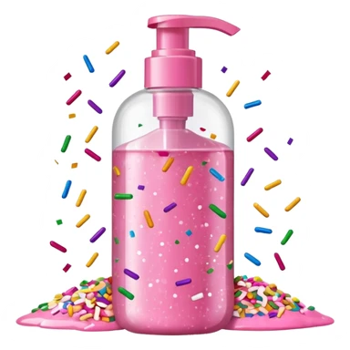 Pink shower gel light pink bottle with sprinkles and confeti on the bottle with a flip cap sticker