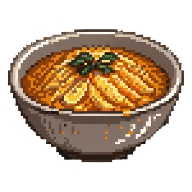 bowl of orange rice, pixel style sticker