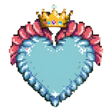 pixel art crowned heart, ribbon wrapped around the heart sticker