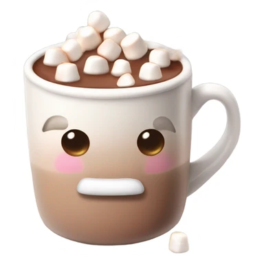 hot chocolate in a cute mug with small marshmallows and with steam sticker