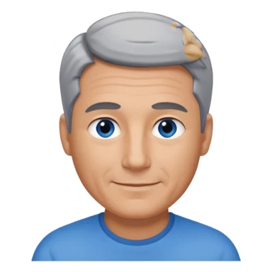 Middle aged man with tanned skin, little black to grey hair and no beard, blue eyes, shy smile sticker