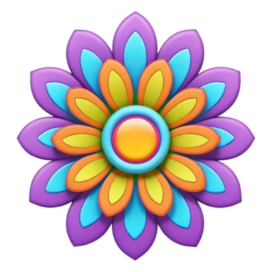 3D, psychedelic colored hippie style flower  sticker