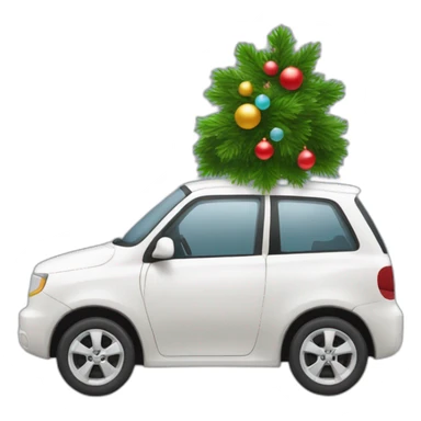 un emoji avec un sapin de noel et au pied un cadeau avec une voiture hybride sticker
