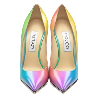 Realistic isolated top view of a pair of pastel rainbow jimmy Choo stiletto high heel shoes. sticker