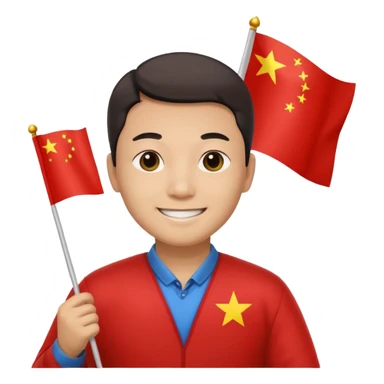 A Chinese man with a Chinese flag sticker