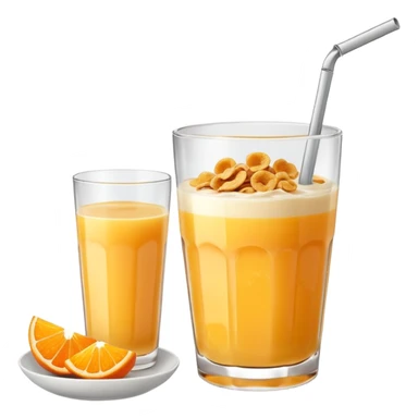 One glass of juice and a bowl with cereals sticker