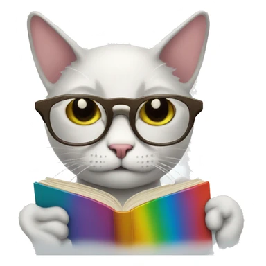 rainbow cat with reading glasses, no book sticker