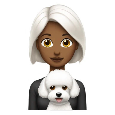 mujer con peinado largo liso marron con perro bichon blanco sticker