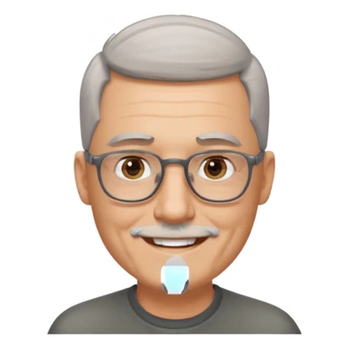 54 year old man, short shaved grey hair, goatee, glasses sticker