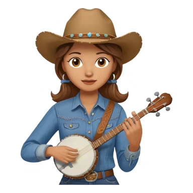 banjo-playing woman cowboy sticker