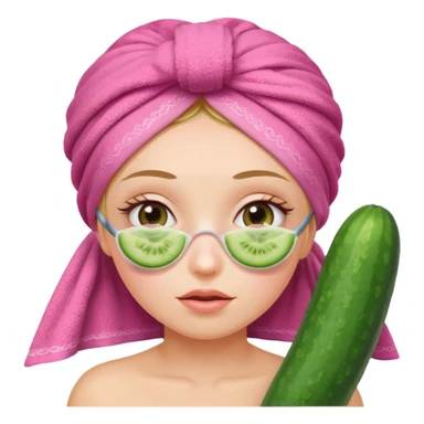 Girl with cucumbers on her eyes and a pink towel on her head sticker