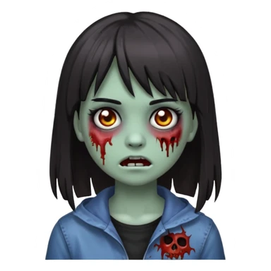 zombie emoji 🧟‍♀️ dark hair long her shoulders bangs emo and ragged haircut gray eyes sticker