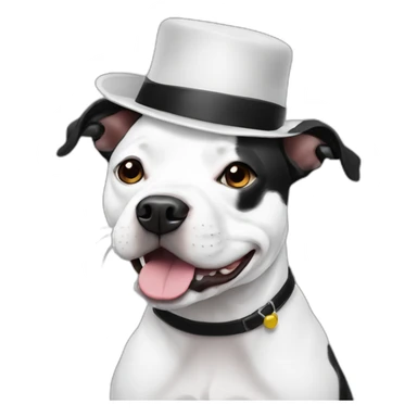Black and white staffy with small hat sticker