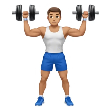 man with blue shorts doing side-lateral raise (T pose) with light dumbbells straight elbows sticker