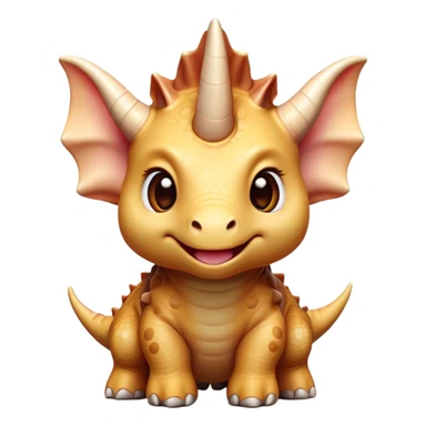 Cinematic Cute Triceratops Portrait Emoji, Head tilted playfully with a gentle smile, featuring a compact, sturdy body with three adorably prominent horns and a charmingly frilled head, Simplified yet irresistibly adorable features, highly detailed, glowing with a warm, inviting earthy glow, high shine, affectionate and lively, stylized with a touch of whimsical dinosaur charm, soft glowing outline, capturing the essence of a mischievous yet endearing Triceratops that seems as if it could trot out of the screen into your arms! sticker