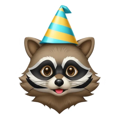 Raccoon wearing a party hat sticker