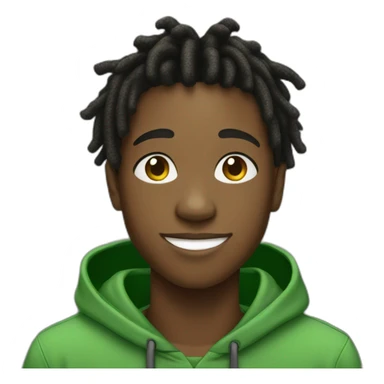 smiling black teenager boy with black locs wearing a green hoodie sticker