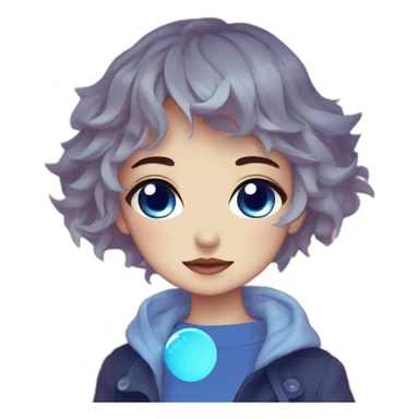 a blue anime girl with tears and eyes, in the style of sabattier filter, kawaii charm, pegi nicol macleod, glowing colors, candid, pixelated, emma ríos sticker