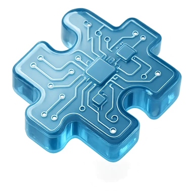 jigsaw puzzle piece with metallic circuit board pattern, glossy finish sticker
