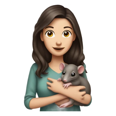 brunette woman holding cute pet rat sticker