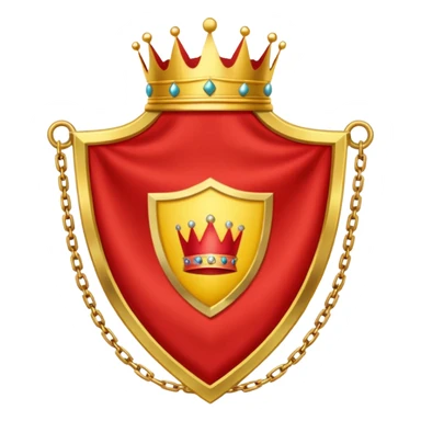 red flag with a crown on  a shield maked with a yellow chains sticker