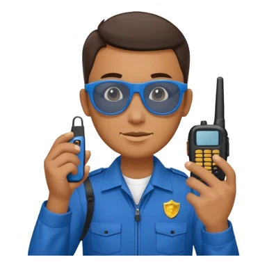school security, blue cloth, sun glasses, holding walkie-talkie sticker