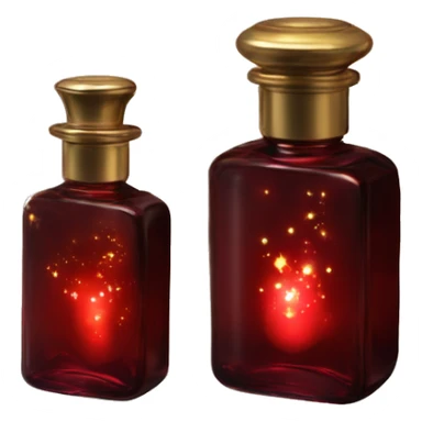 Dark red magic fairy light sparkling old Antique oil perfume bottle with herbal and flowers sticker