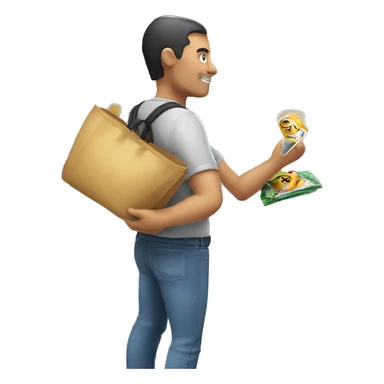 Un client dans un magasin entrain de scanner un rayon à côté d'un caddie plein  sticker