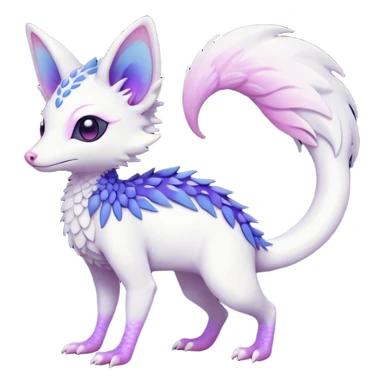  Pure-Snow-White albino hyper-realistic cute edgy with indigo-Violet-purple-pinkish-gradient markings beautiful handsome gorgeous aesthetic colorful vibrant Vernid-Trico-species-Fakemon-creature by LiLaiRa, 4 legs, 1 tail, random markings, (full body) sticker