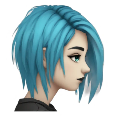 Side profile sad emo girl, black makeup, long choppy blue hair side bangs sticker