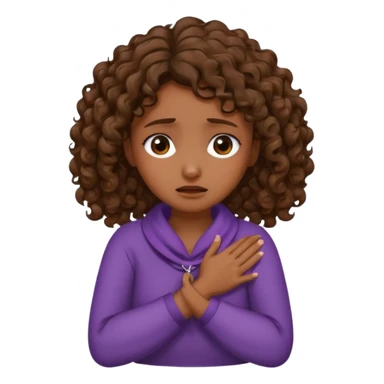 Medium  dark skin tone curly brown hair girl with her hands crossed and around her neck crying  sticker