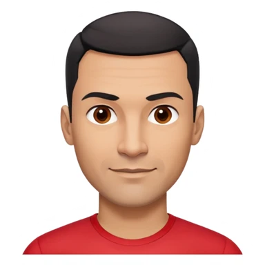 Robust athletic man in his 40s with light brown skin tone, very short black hair with modern fade haircut, strong square face with pronounced cheekbones, thick eyebrows, wide nose, medium lips with friendly smile, wearing red fitted athletic shirt sticker
